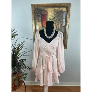 Trixxi Mini Dress Womens XL Light Pink Ruffle Hem Back Zip Coquette Fairycore